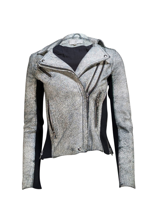 IRO - Ivory & Green Crackle Lamb Leather Moto Jacket Sz 2