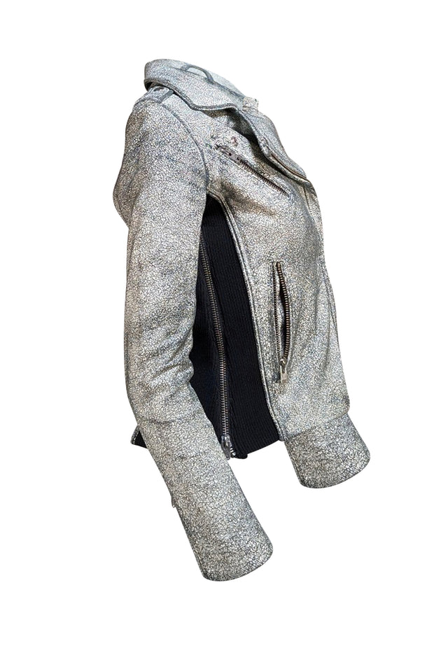 IRO - Ivory & Green Crackle Lamb Leather Moto Jacket Sz 2