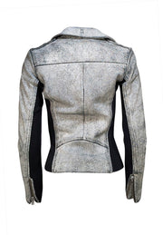 IRO - Ivory & Green Crackle Lamb Leather Moto Jacket Sz 2