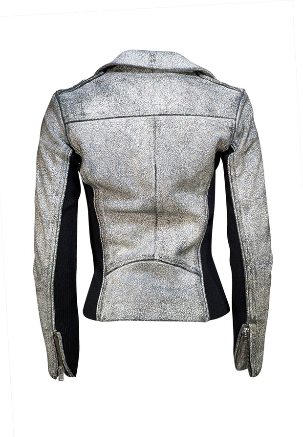 IRO - Ivory & Green Crackle Lamb Leather Moto Jacket Sz 2