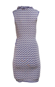 Ronny Kobo - Indigo & White Chevron Print Fringe Trim Bodycon Dress Sz S