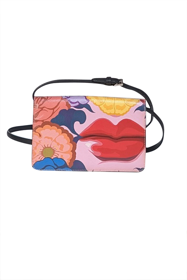 Prada - Pink, Purple, & Red Floral & Lip Print Crossbody Bag - Current Boutique