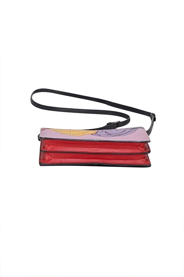 Prada - Pink, Purple, & Red Floral & Lip Print Crossbody Bag - Current Boutique