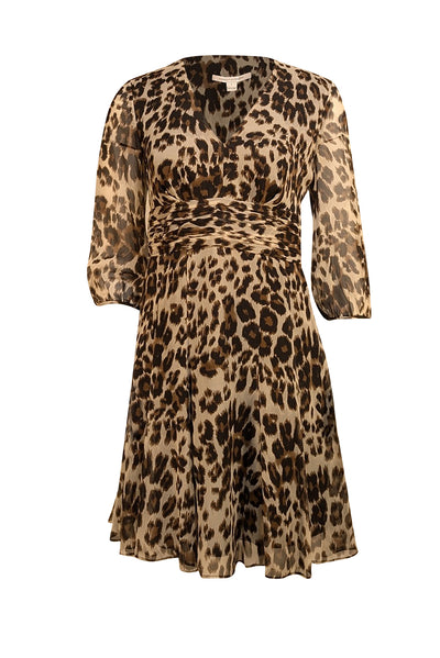 Diane von Furstenberg - Beige, Black, & Brown Leopard Print Silk Dress Sz 4 - Current Boutique