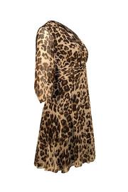 Diane von Furstenberg - Beige, Black, & Brown Leopard Print Silk Dress Sz 4 - Current Boutique