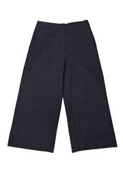 Ganni - Black Cotton Cropped Wide Leg Pants Sz 2 - Current Boutique