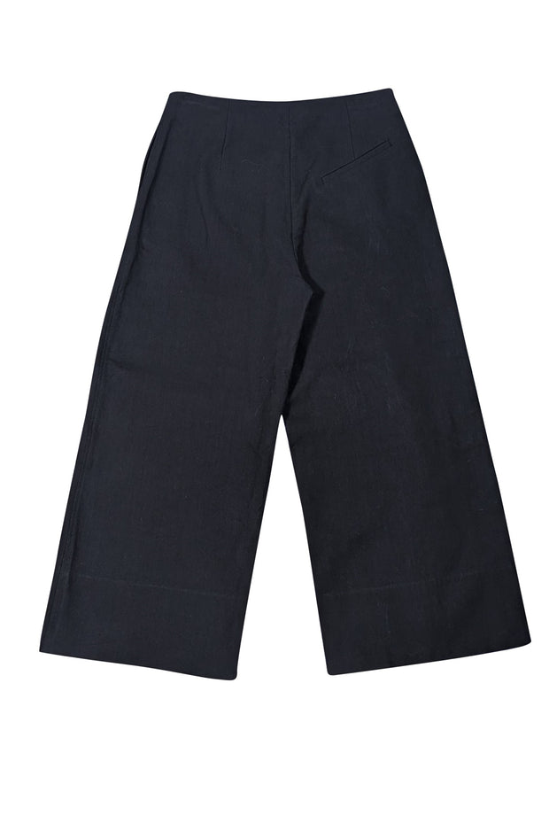 Ganni - Black Cotton Cropped Wide Leg Pants Sz 2 - Current Boutique