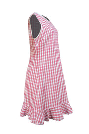 Kate Spade - Pink & Ivory Checkered Tweed Ruffle Hem Dress Sz 14 - Current Boutique
