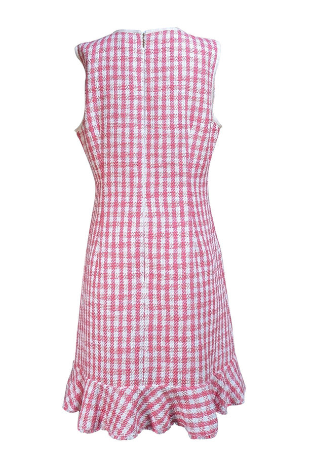 Kate Spade - Pink & Ivory Checkered Tweed Ruffle Hem Dress Sz 14 - Current Boutique