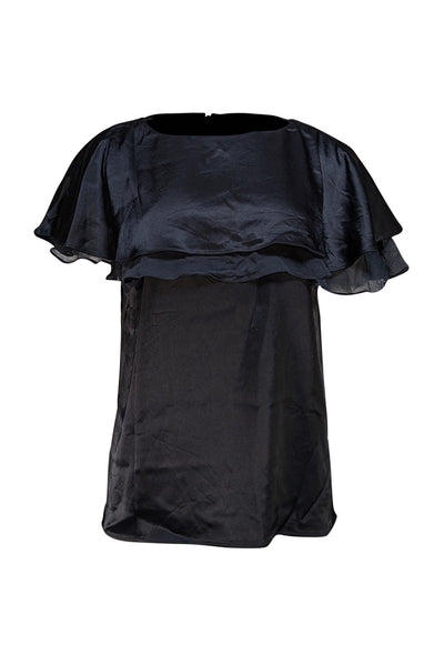 St. John - Black Satin Ruffle Blouse Sz S