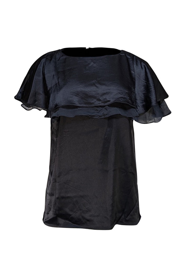 St. John - Black Satin Ruffle Blouse Sz S