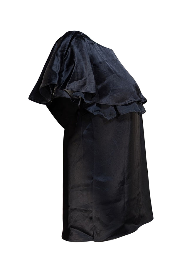 St. John - Black Satin Ruffle Blouse Sz S