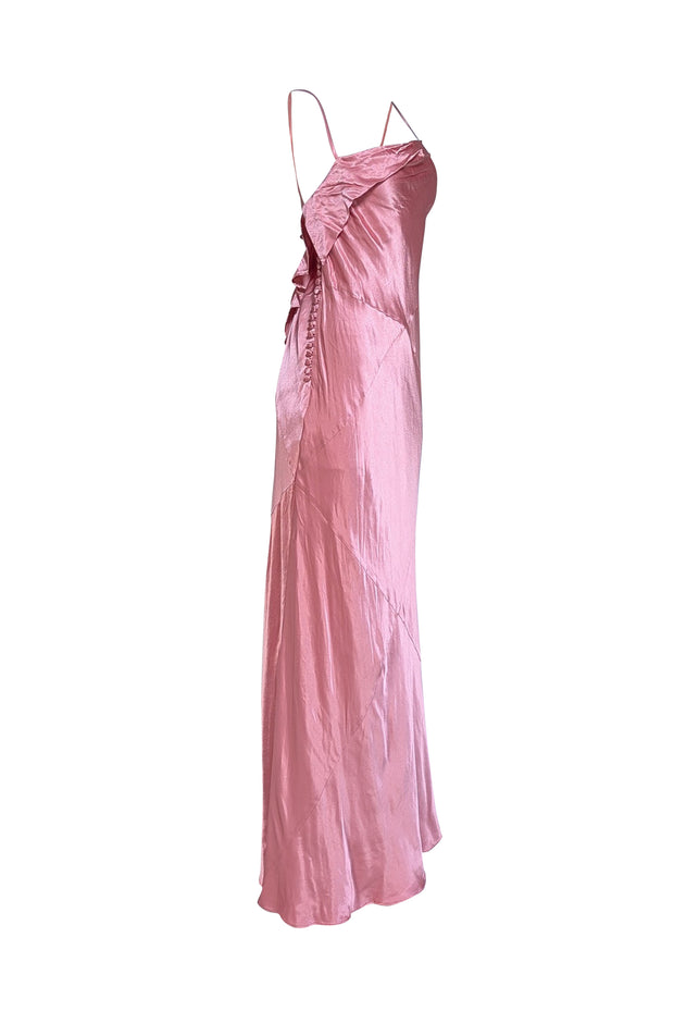 For Love & Lemons - Mauve Satin Asymmetrical Cowlneck Maxi Dress Sz L - Current Boutique