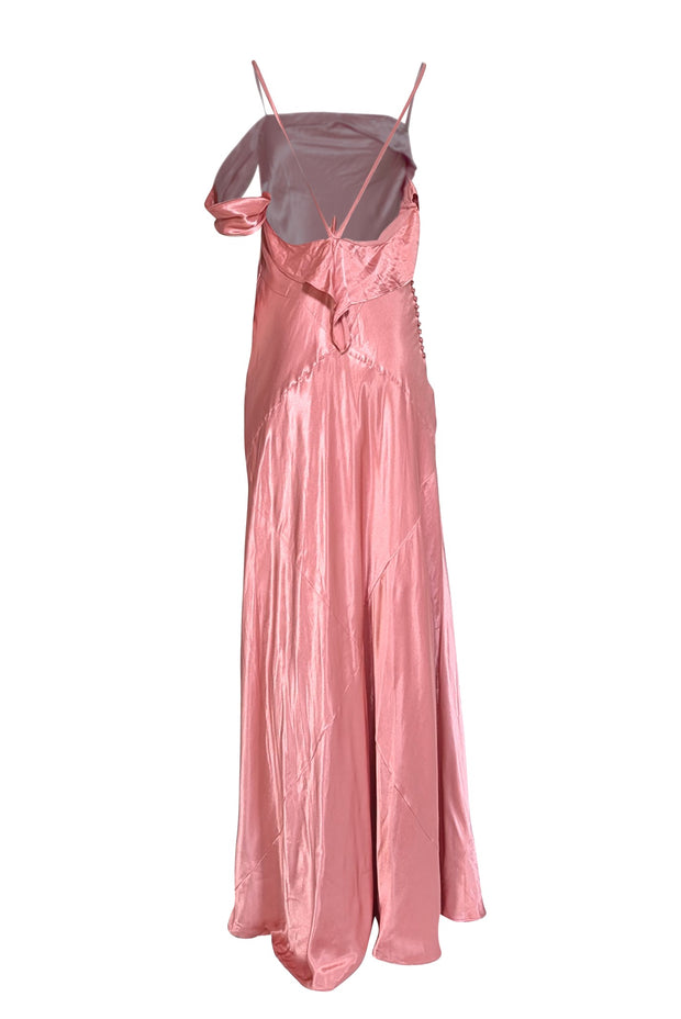 For Love & Lemons - Mauve Satin Asymmetrical Cowlneck Maxi Dress Sz L - Current Boutique