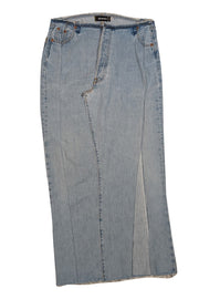 EB Denim - Light Wash Blue Denim Distressed Trim Maxi Skirt Sz S - Current Boutique