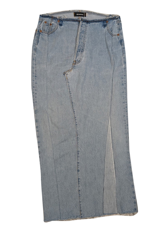 EB Denim - Light Wash Blue Denim Distressed Trim Maxi Skirt Sz S - Current Boutique