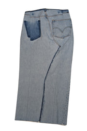 EB Denim - Light Wash Blue Denim Distressed Trim Maxi Skirt Sz S - Current Boutique