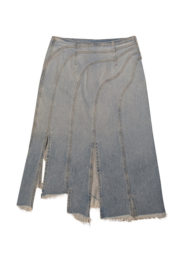 EB Denim - Light Wash Blue Deinm Slit Front "Sorriso" Skirt Sz M - Current Boutique