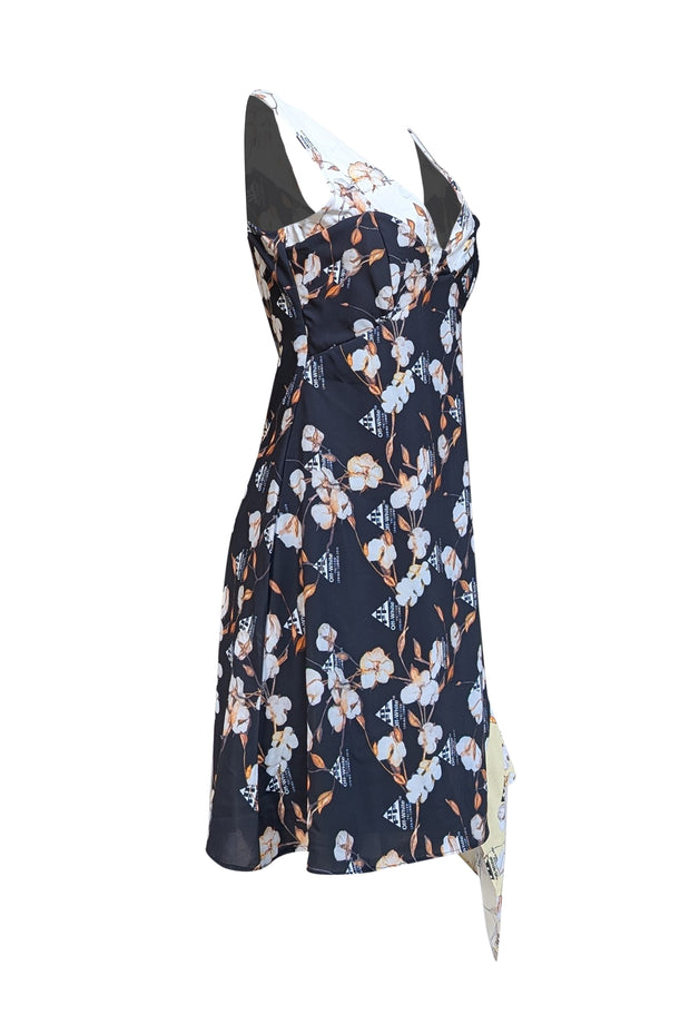 Off-White - Black, White, & Yellow Floral Sleeveless Asymmetrical Hem Dress Sz L - Current Boutique