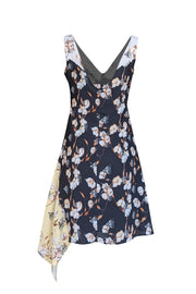 Off-White - Black, White, & Yellow Floral Sleeveless Asymmetrical Hem Dress Sz L - Current Boutique