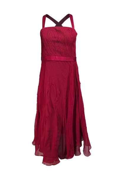 Armani Collezioni - Red Ruched Bodice Cross Strap Sleeveless Dress Sz 8 - Current Boutique