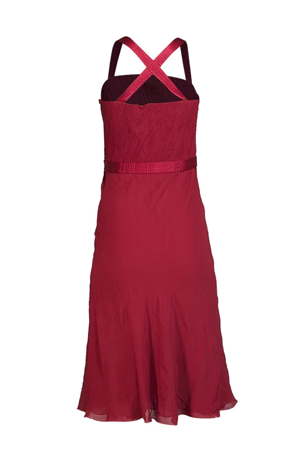Armani Collezioni - Red Ruched Bodice Cross Strap Sleeveless Dress Sz 8 - Current Boutique