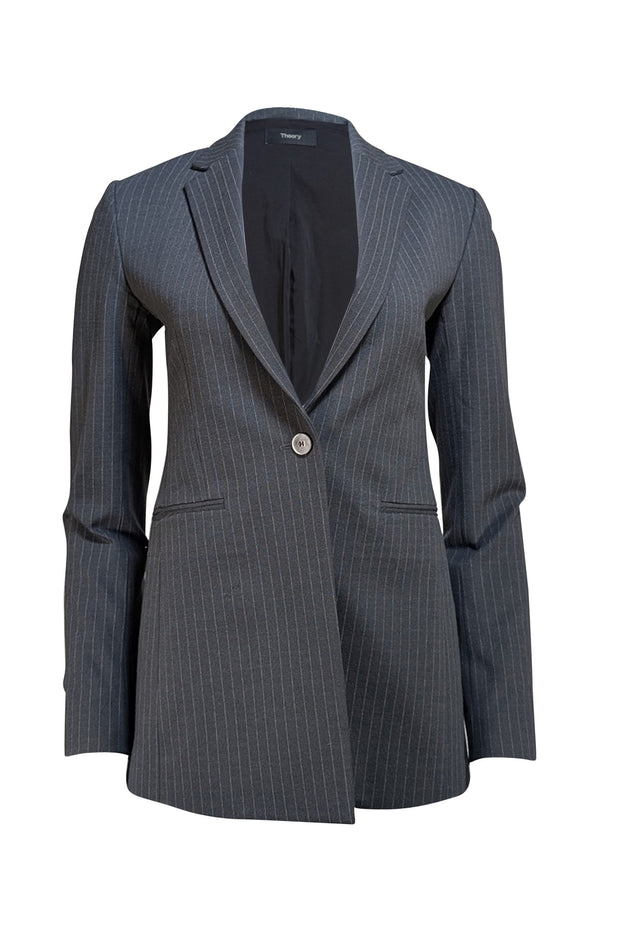 Theory - Grey & White Pinstripe Single Button Blazer Sz 0