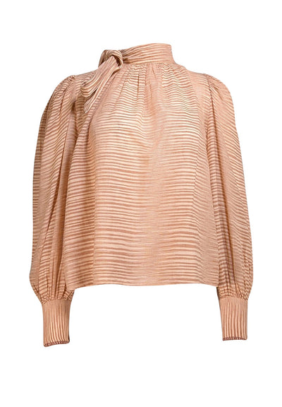 Ulla Johnson - Tan & Beige Striped Cotton Tie Neck "Petra" Blouse Sz 0