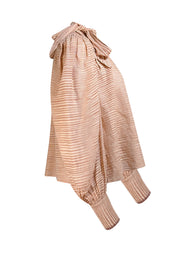 Ulla Johnson - Tan & Beige Striped Cotton Tie Neck "Petra" Blouse Sz 0