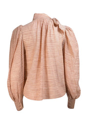 Ulla Johnson - Tan & Beige Striped Cotton Tie Neck "Petra" Blouse Sz 0