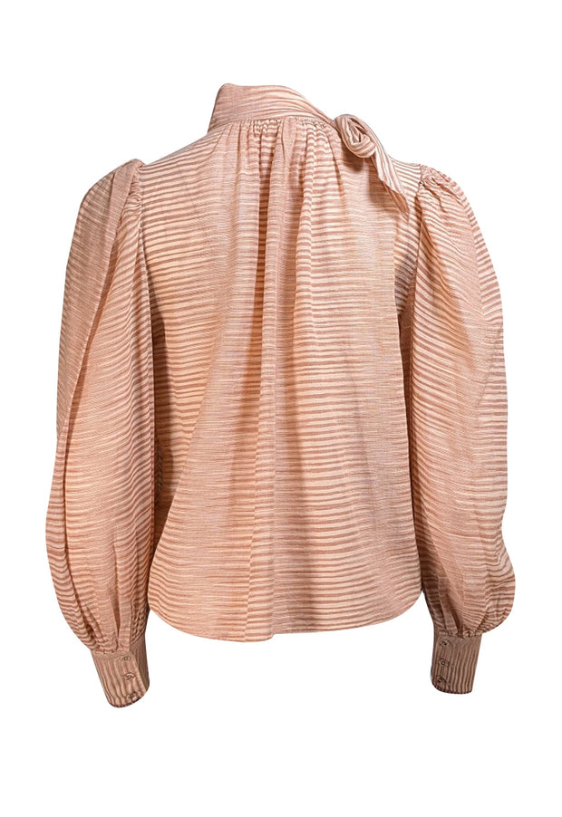 Ulla Johnson - Tan & Beige Striped Cotton Tie Neck "Petra" Blouse Sz 0