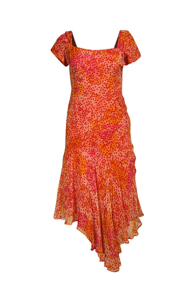 Valentino - Pink, Red, & Orange Floral Short Sleeve Dress Sz S/M - Current Boutique