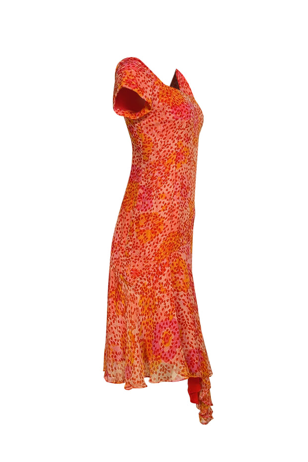 Valentino - Pink, Red, & Orange Floral Short Sleeve Dress Sz S/M - Current Boutique