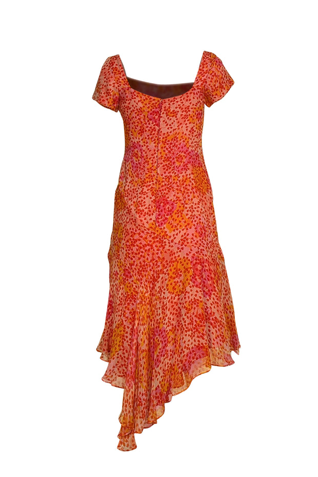 Valentino - Pink, Red, & Orange Floral Short Sleeve Dress Sz S/M - Current Boutique