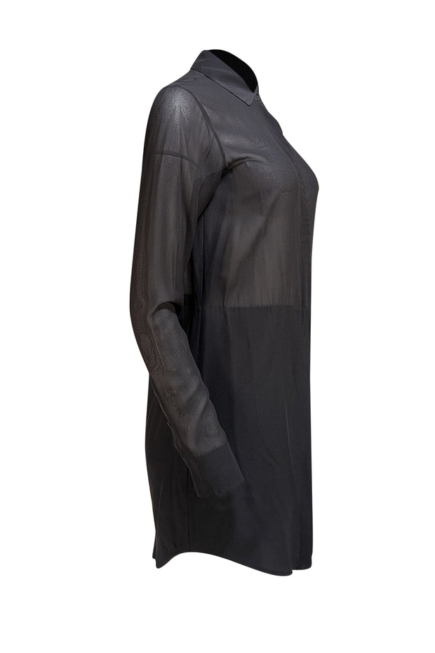 Alexander Wang - Black Sheer Mini Shirt Dress Sz XS - Current Boutique