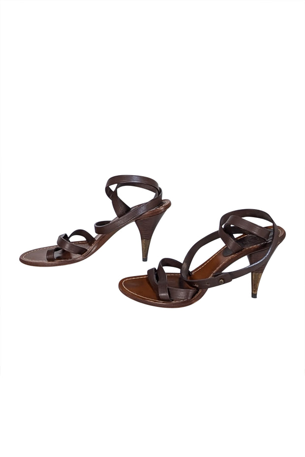 Chanel - Brown Leather Strappy Sandal Heels Sz 8 - Current Boutique