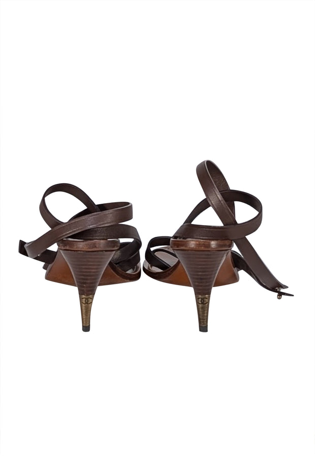 Chanel - Brown Leather Strappy Sandal Heels Sz 8 - Current Boutique