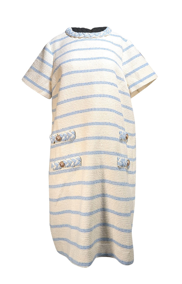 Tuckernuck - Ivory & Blue Stripe Tweed Short Sleeve Shift Dress Sz XL