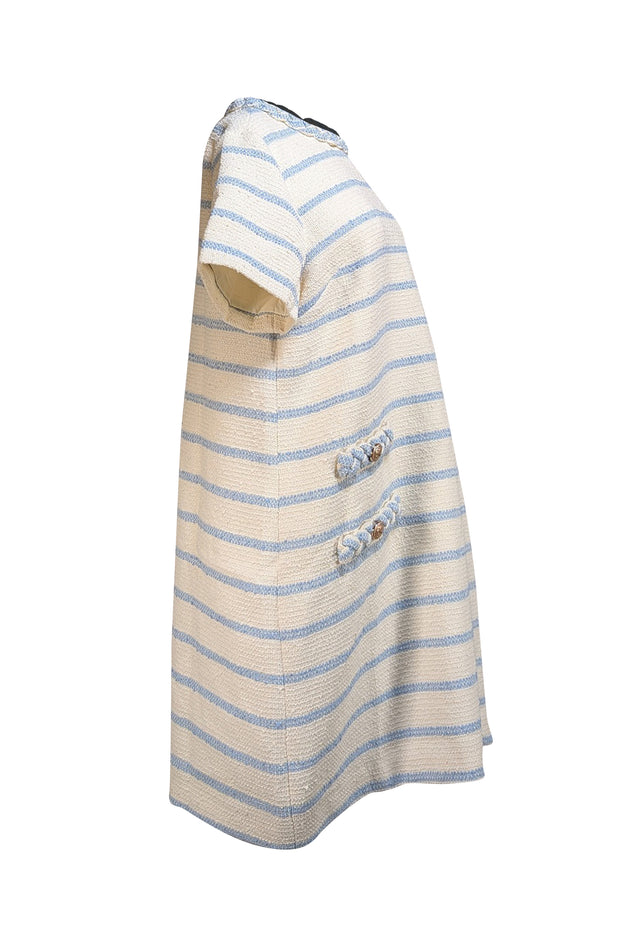 Tuckernuck - Ivory & Blue Stripe Tweed Short Sleeve Shift Dress Sz XL