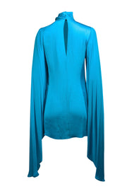 Rat & Boa - Bright Blue High Neck Satin Mini Dress w/ Flared Sleeves Sz M - Current Boutique