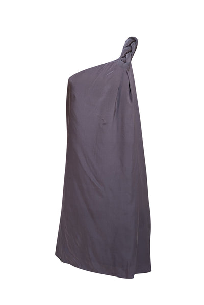 Nomia - Grey Braided One Shoulder Silk Mini Dress Sz 4