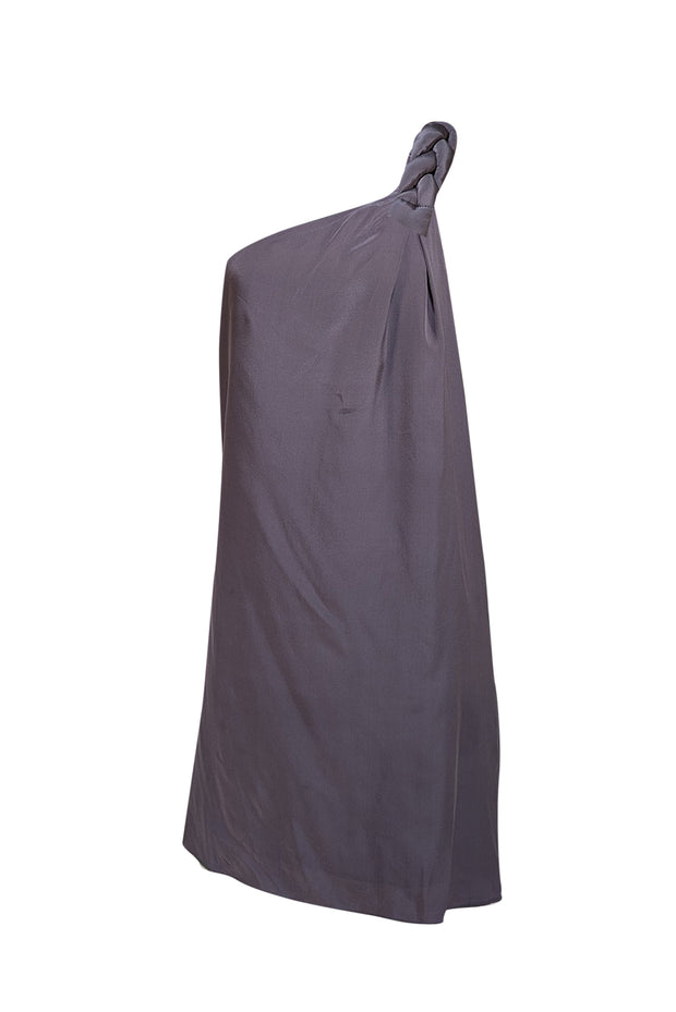 Nomia - Grey Braided One Shoulder Silk Mini Dress Sz 4
