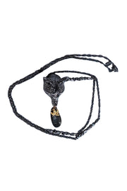 Alexis Bittar - Gunmetal Jewel Encrusted Fox Head Pendant Necklace - Current Boutique