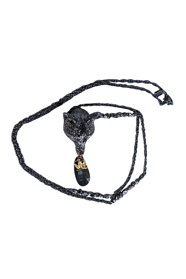 Alexis Bittar - Gunmetal Jewel Encrusted Fox Head Pendant Necklace - Current Boutique