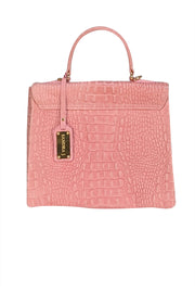 Sandra J. - Pink Croc Embossed Genuine Leather Satchel Bag - Current Boutique
