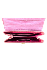 Sandra J. - Pink Croc Embossed Genuine Leather Satchel Bag - Current Boutique