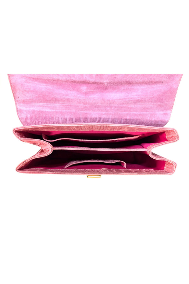 Sandra J. - Pink Croc Embossed Genuine Leather Satchel Bag - Current Boutique