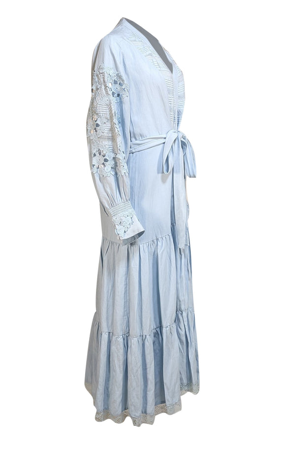 Kobi Halperin - Light Blue Button Front Tie Detail "Maylie" Dress Sz L - Current Boutique