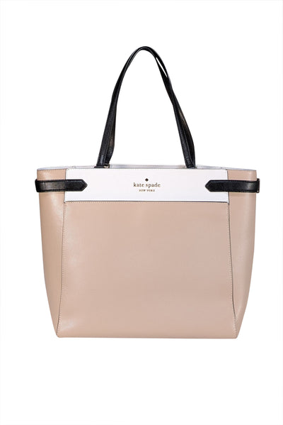 Kate Spade - Beige, White, & Black Color-Block Tote Bag - Current Boutique