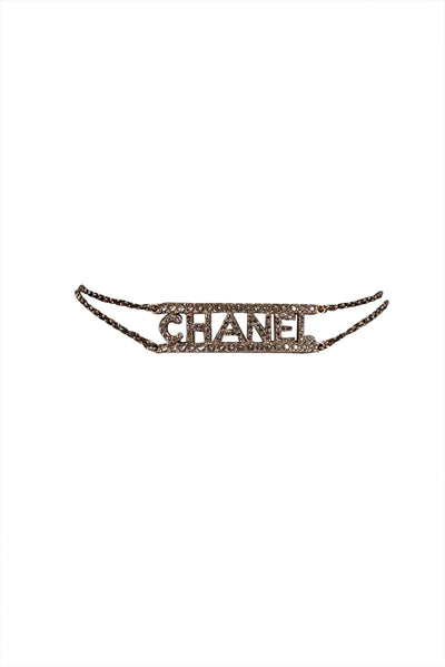 Chanel - Rhinestone Trim Logo Choker Necklace - Current Boutique